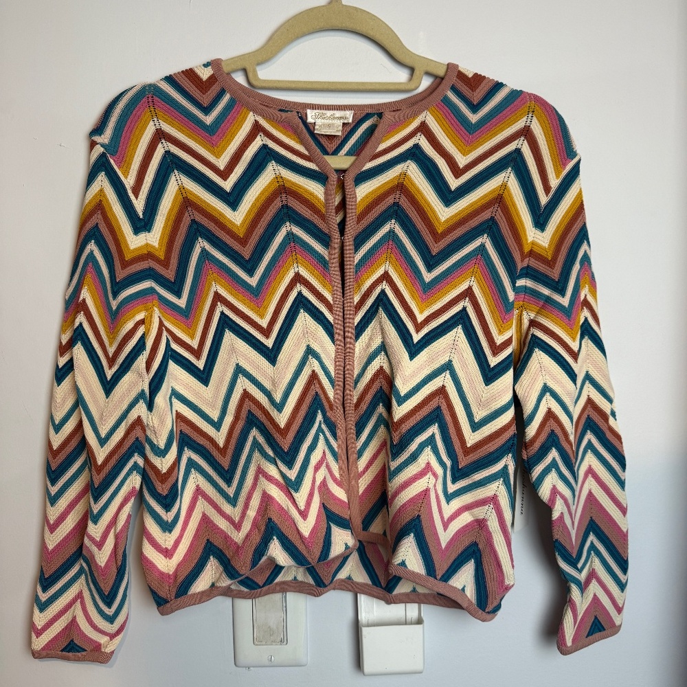 Shoshanna Easton Chevron Stripe Cardigan – Mauve Multi – Size Small
